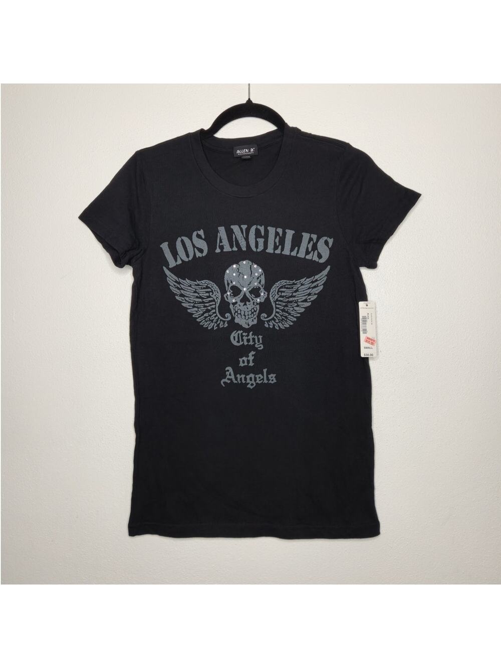 NWT Allen B Los Angeles City Angels Skull Wings McBling Shirt Black Sm y2k VTG